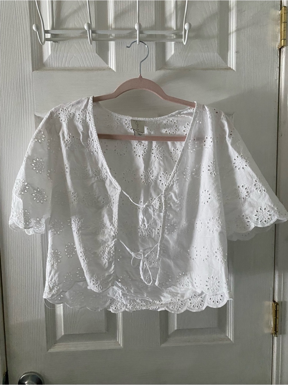 Joie White Eyelet Tie-Front Blouse